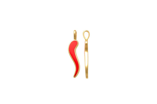 9k YG Red Enamel Corno Pendant 17x5mm