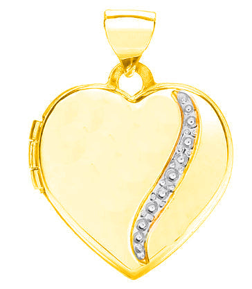 9k YG German Matte Heart Locket with rhodium illusion 18x17mm