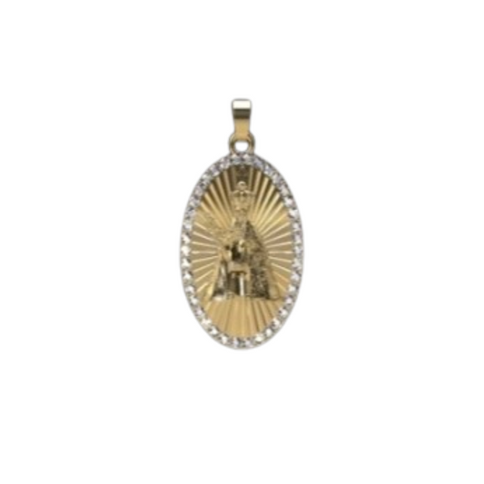 18k YG Black CZ Cancer Madonna Pendant 30x20mm with flat back