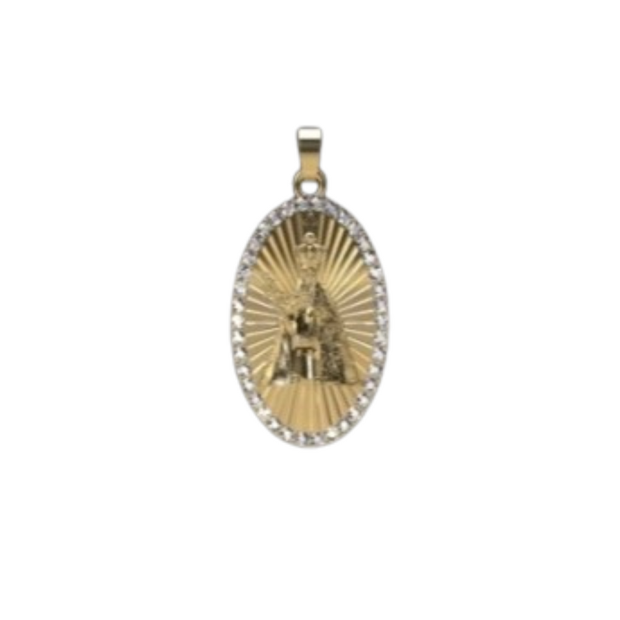 18k YG Black CZ Cancer Madonna Pendant 30x20mm with flat back
