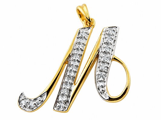 18k YG 0.08ct Diamond Script Letter Pendant (20mm)