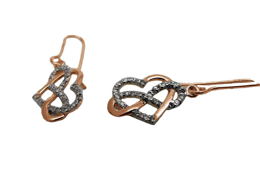 9k RG Diamond Infinity Heart Shepherd Hook Earrings 68D=0.13ct Meas. 9x12mm