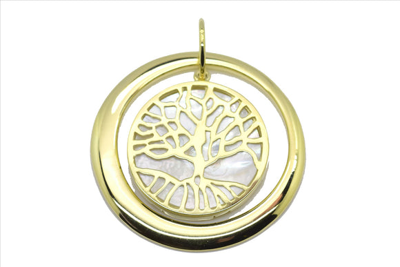 9k YG Solid Tree of Life Mother of Pearl Pendant 30mm