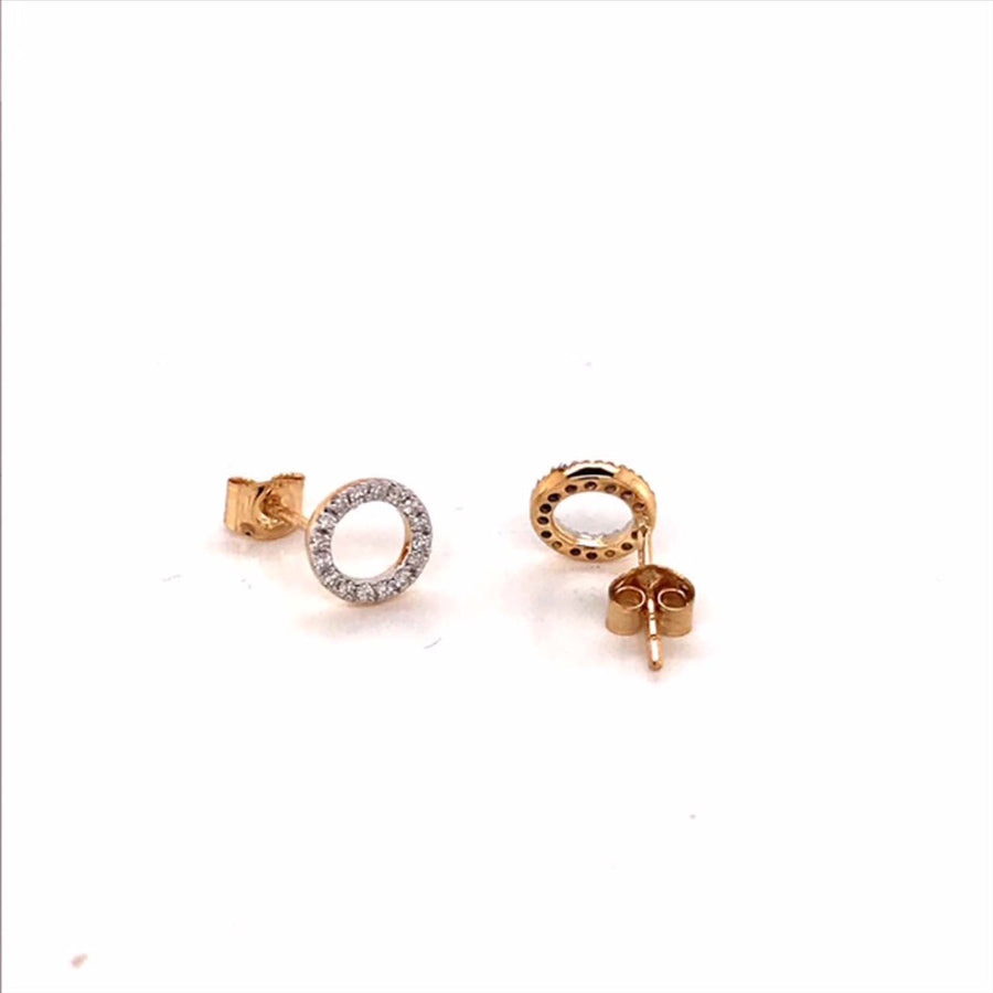 9k YG Diamond Circle Outline Stud Earrings 32D=0.16ct  7.5mm