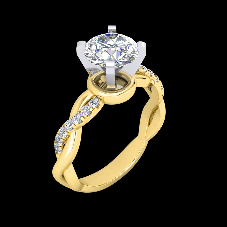 "Hannah" 9k YG 6.5mm (1ct) CZ Solitare Ring with plaited band, half stone set and half plain. Size Q