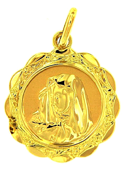 9k YG Italian Solid Round Medallion Pendant with Madonna . 17mm wide