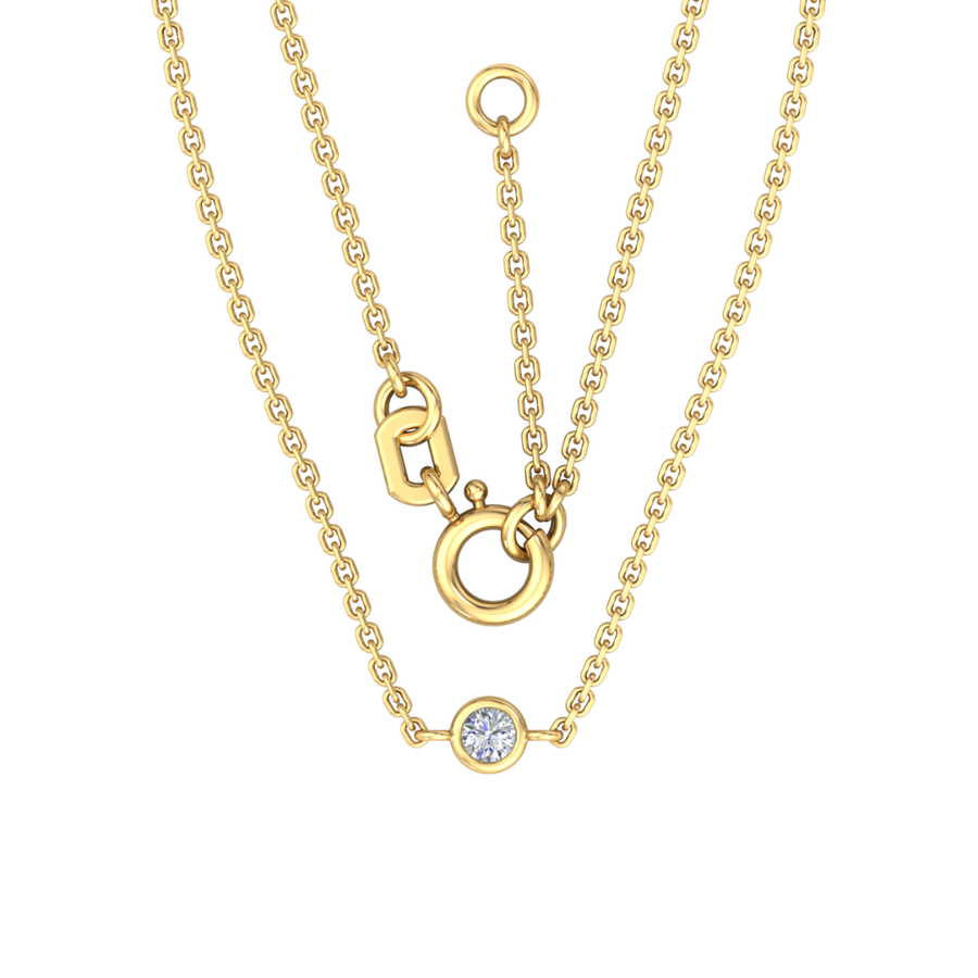 18k YG Solid Oval Link Diamond Chain 1.4mm Wide 45cm. Bezel Set with 1D= 0.05ct, O-Rings at 40cm & 42cm