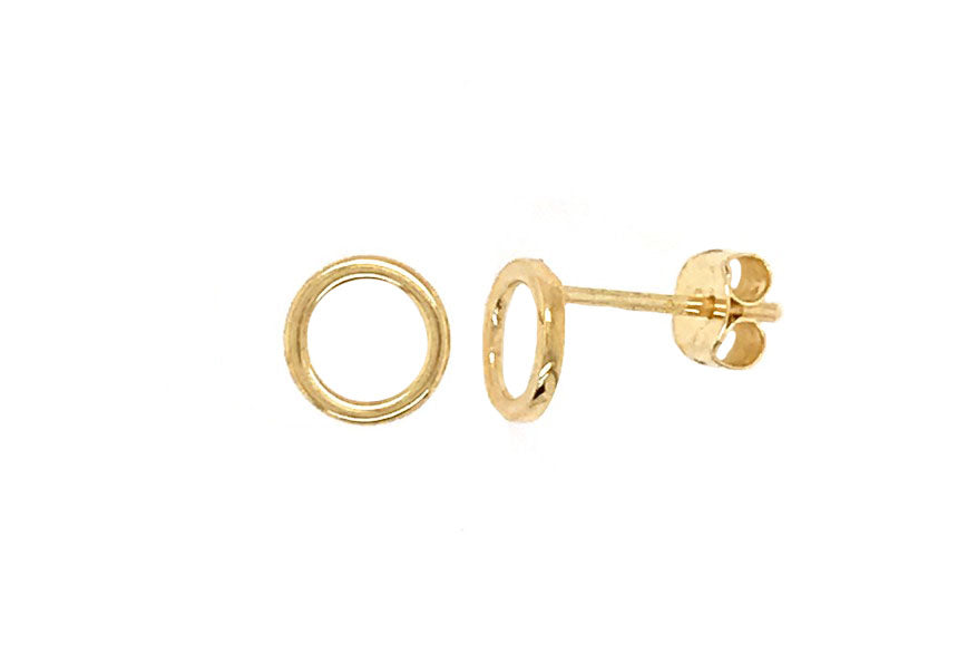 9k YG Cut out Circle Stud Earrings 6.5mm