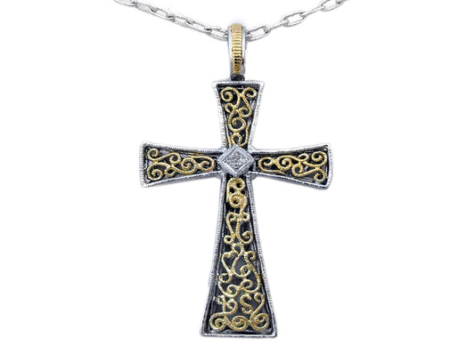 14k & 925 Fancy Diamond Cross Pendant