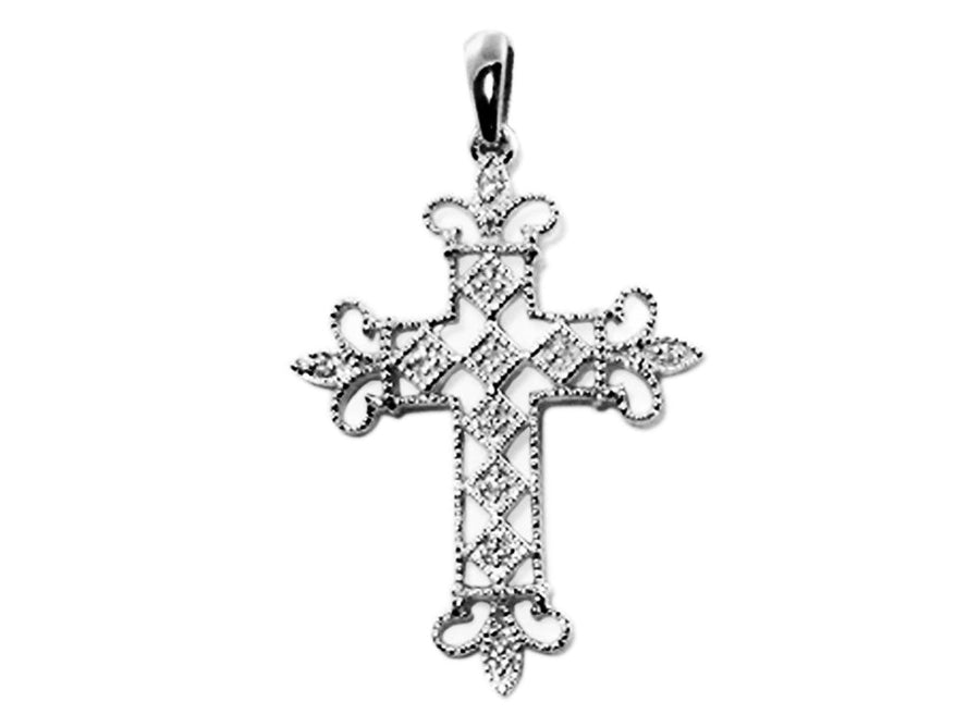 18k WG Diamond Cross Pendant 11D=0.05ct Grain Set . Meas. 27x20mm
