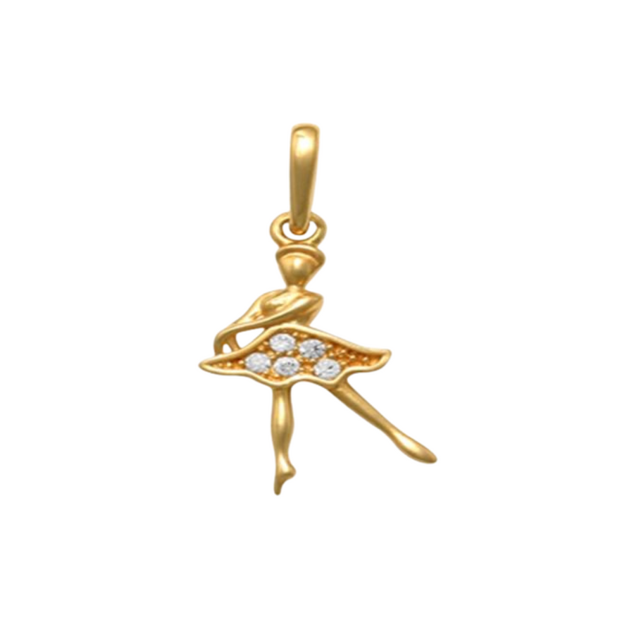 9k YG Ballerina Pendant set with CZ's 12mm x 8mm