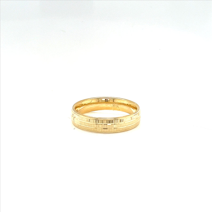 9k YG Half-Round Patterned Ring 4.5mm. Size Q