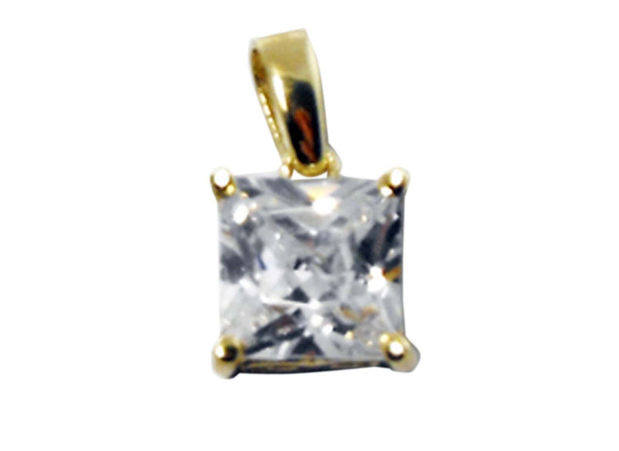 9k YG Square Pendant claw set with 1 CZ 8mm
