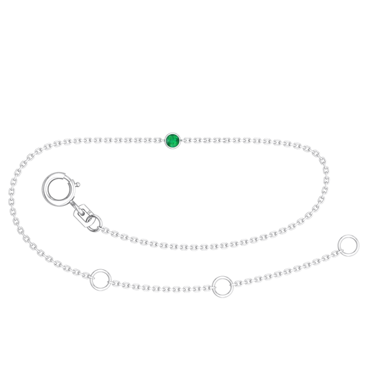 9k WG Oval Link Emerald Bracelet 1.4mm Wide 19.5cm . Bezel Set with 1EM=0.05ct, O-Rings at 16.5 & 18cm