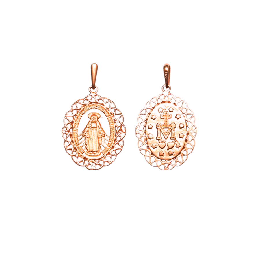 9k RG Solid Miraculous Madonna Oval Pendant with Fancy Border 15x20mm