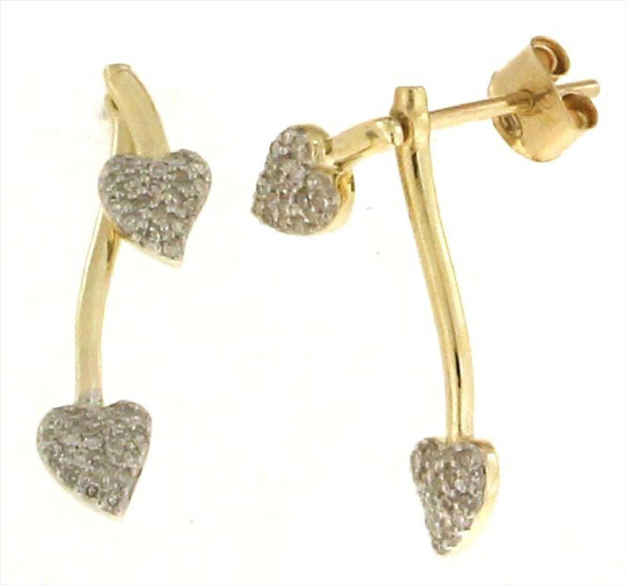 9k YG Diamond Heart Drop 2-in-1 Stud Earrings 76D=0.14ct