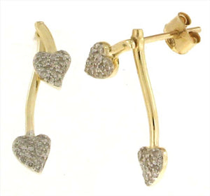 9k YG Diamond Heart Drop Stud Earrings 76D=0.14ct
