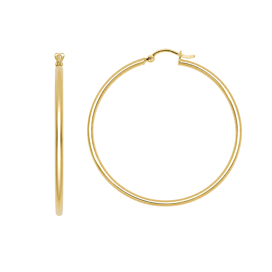 9k YG Round Hoop Earrings 60mm Diameter. Round Tube 2mm Wide