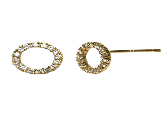 9k YG CZ Outline Circle Stud Earrings 7.5mm