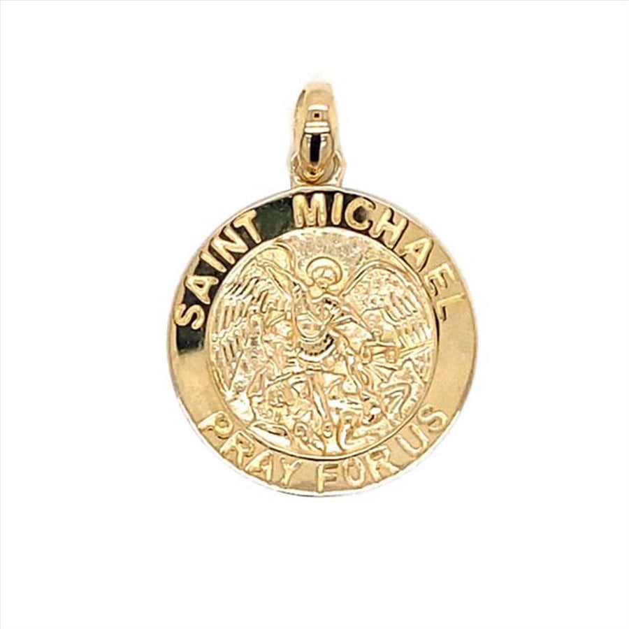 9k YG Solid Round St Michael Medallion Pendant 16.5mm