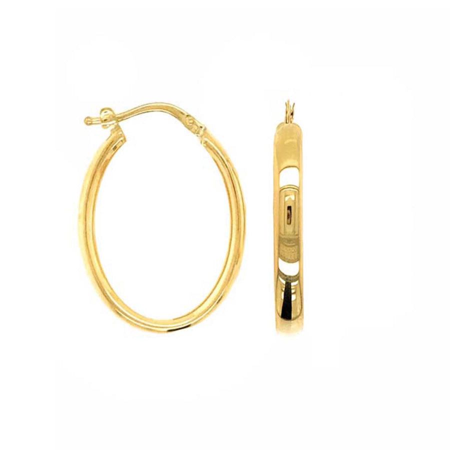 9k YG Oval Hoop Earrings 28x23mm Diameter. HR Tube 5mm Wide