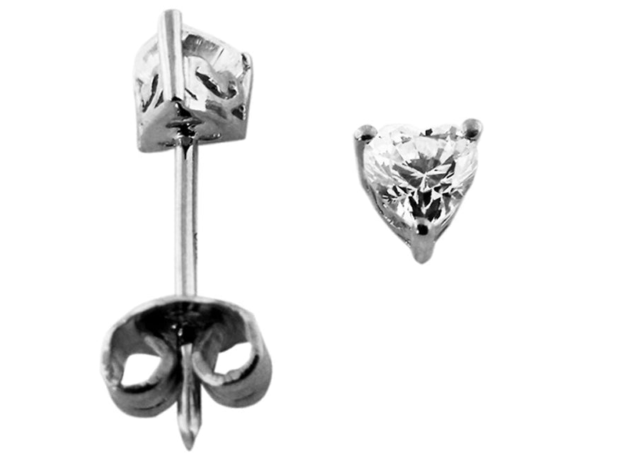 18k WG CZ 4 Claw Heart Cut Stud Earrings 5mm