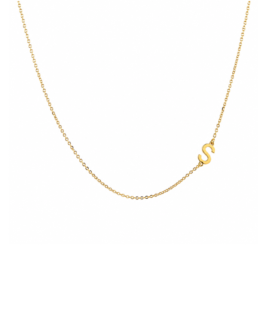 9k YG Diamond Cut Trace Chain 1.1mm Wide with Letter S (6.5x4.5mm) 19cm with Adjustable Finding