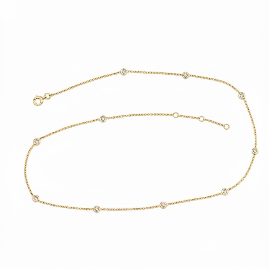 9k YG Solid Oval Link Diamond Bracelet 1.4mm Wide 45cm. Bezel Set with 10D= 0.50ct. O-Rings at 42 & 43.5cm