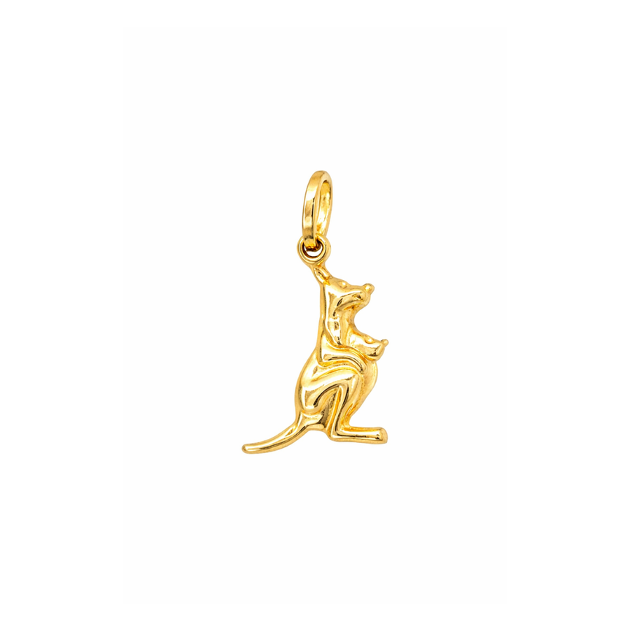 9k YG Hollow Kangaroo Pendant . 15mm