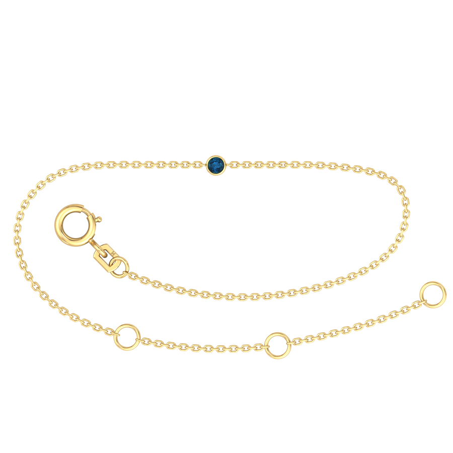 9k YG Oval Link December Blue Topaz Bracelet 1.4mm Wide 19.5cm . Bezel Set with 1BTP=0.07ct, O-Rings at 16.5 & 18cm