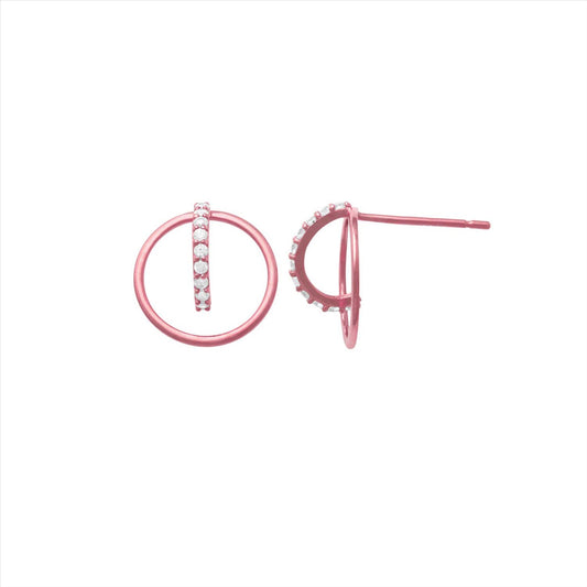 disc. 9k RG CZ Circle Stud Earrings 10mm