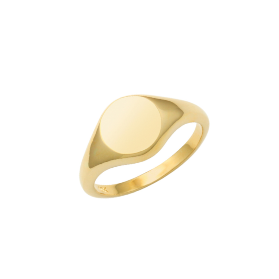 9k YG Round Signet Ring 9.7mm. Size M