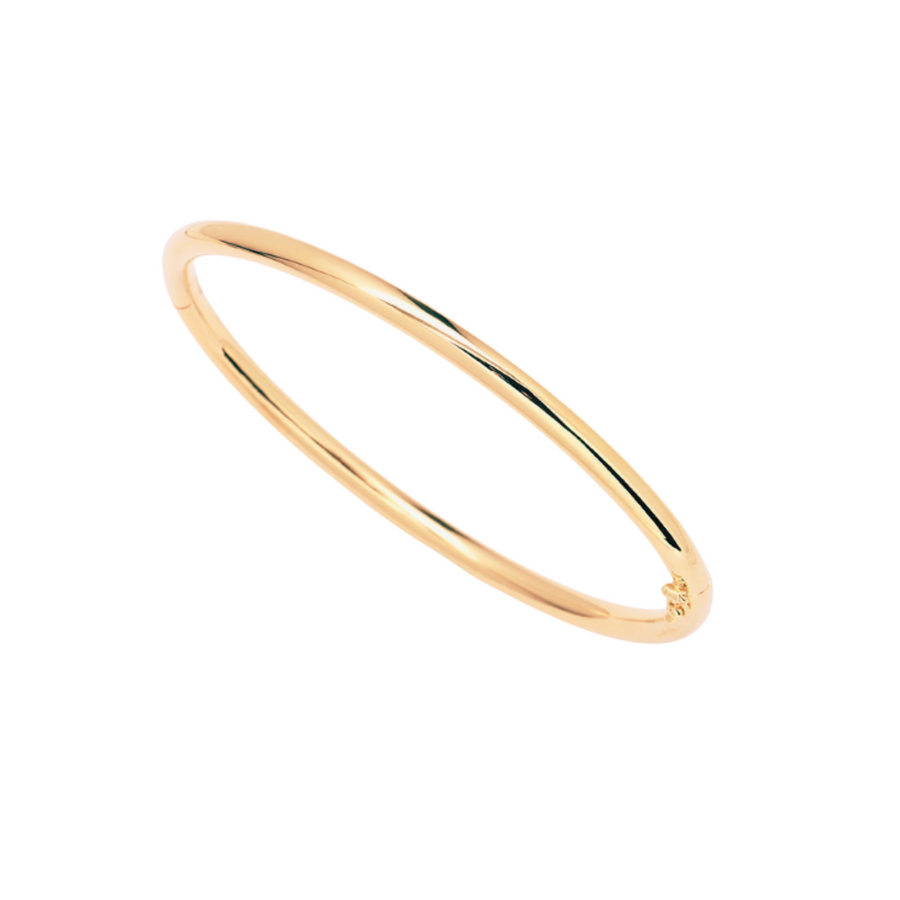 9k YG Hollow Oval Hinged Bangle Round Tube 3.5mm with Figure Eight Clasp 58x48mm