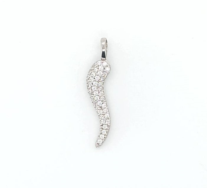 9k WG CZ Pave-Set Corno Horn Pendant Open Back  17x5mm