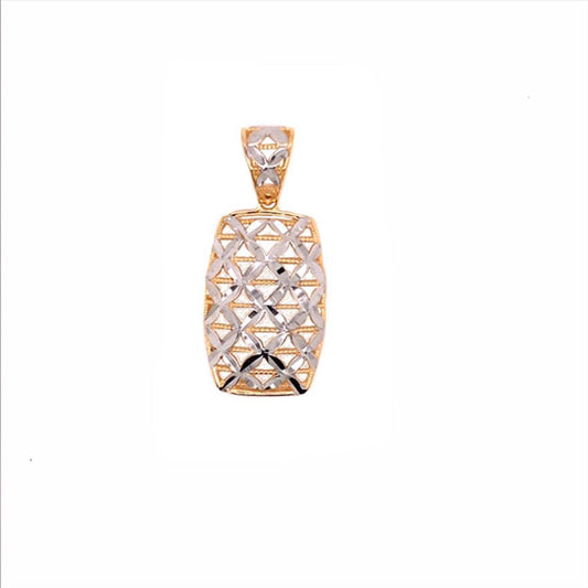 9k 2T Rectangular Diamond Cut Pendant 22x15mm