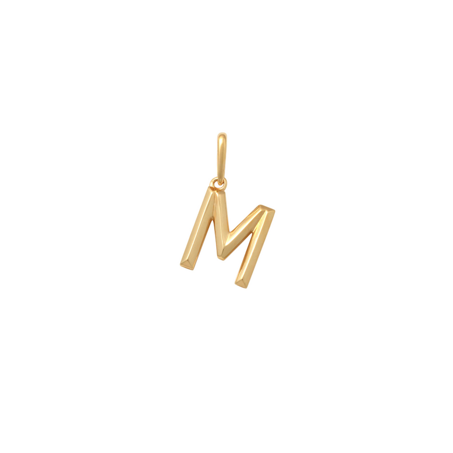 9k YG Block Letter M Pendant. 10.9mm