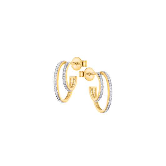 9k YG Diamond Double Oval Stud Earrings with Butterfly Findings, 100D Approx 0.37ct. Meas. 13mm Inner Diameter