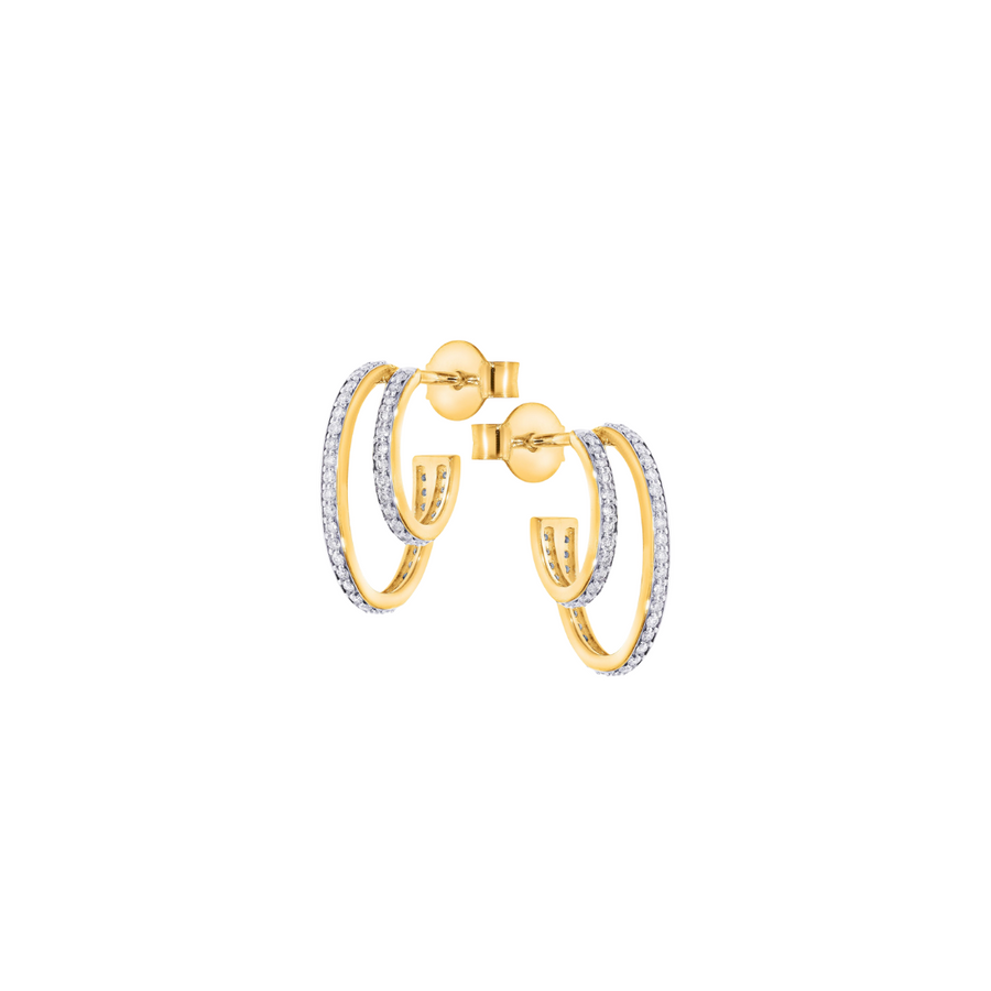 9k YG Diamond Double Oval Stud Earrings with Butterfly Findings, 100D Approx 0.37ct. Meas. 13mm Inner Diameter