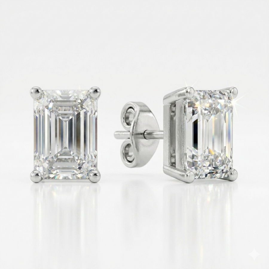 9k WG Lab Diamond Emerald Cut Studs 2D=2.19ct