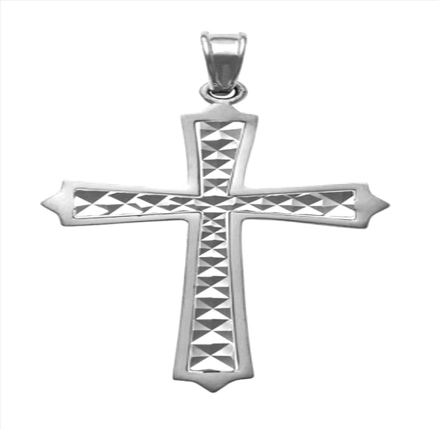 9k WG Solid Plain edged Pointed Cross Pendant with Diamond Cut centre 20mm x 15mm