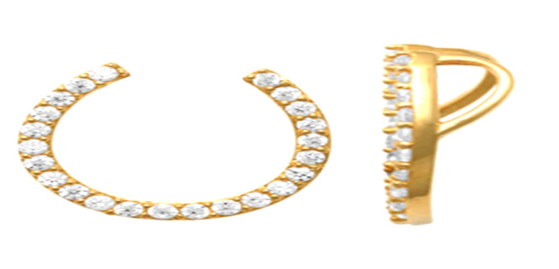 9k YG Horse Shoe Pendant set with CZ's 10mm