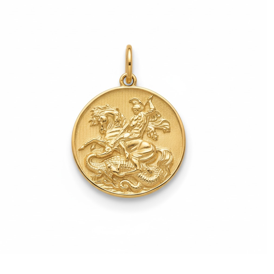 9k YG Solid Round St George Medallion Pendant 17mm