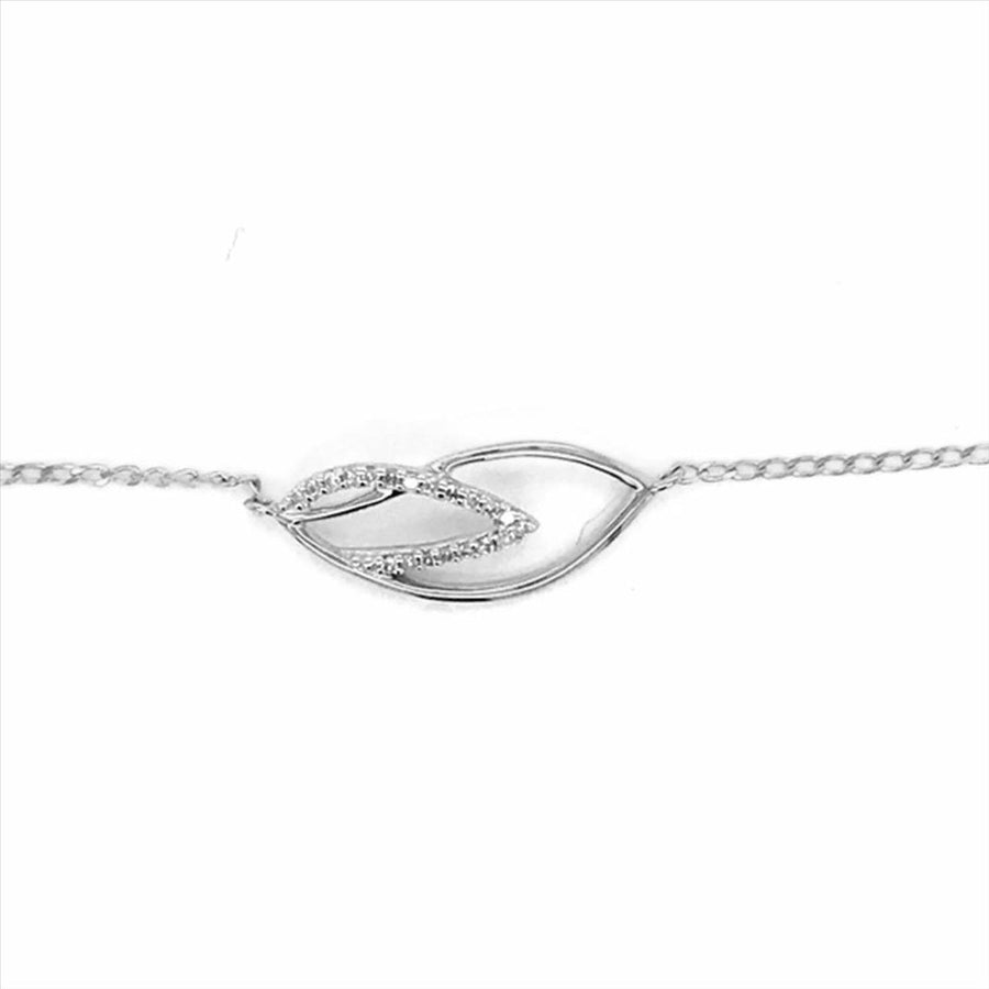 9k WG Oval Link Bracelet 1mm Wide 19cm O-Ring at 17cm & 18cm . With Marquise Shape 20D=0.08ct Meas. 19x8mm