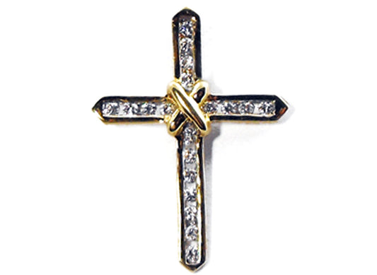 18k YG Diamond Cross Pendant 19D=0.25ct Channel Set . Meas. 16x17mm