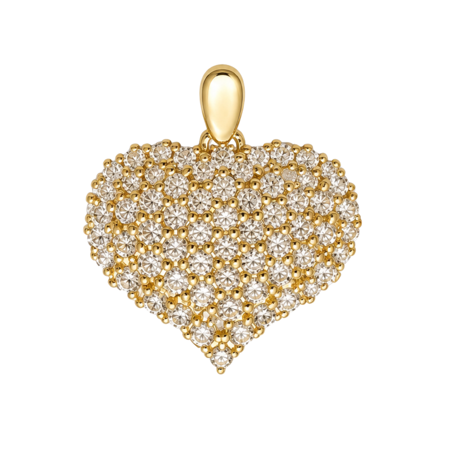 9k YG Heart Pendant set with CZs 20mm x 17mm