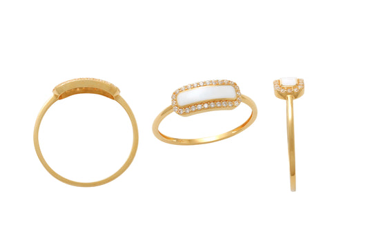 YG CZ and White Enamel Ring