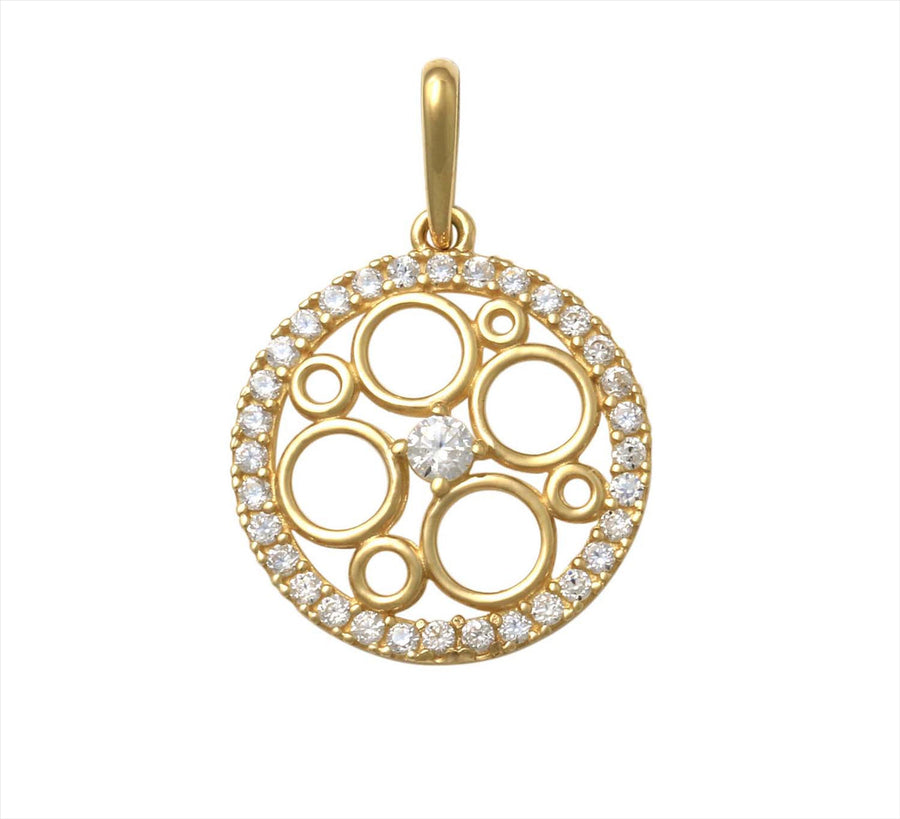 9k YG Circle Pendant set with CZs 16mm
