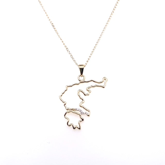 9k YG Greece Diamond Pendant 6D=0.02ct with Oval Link Chain 45cm O-Ring at 43cm & 44cm 1mm Wide . Meas. 25x28mm