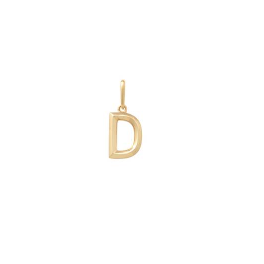 9k YG Block Letter D Pendant. 10.9mm
