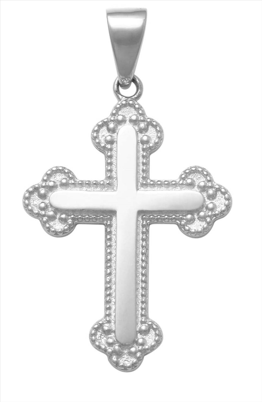 9k WG Solid Fancy edged Orthodox Cross Pendant 25mm x 14.5mm